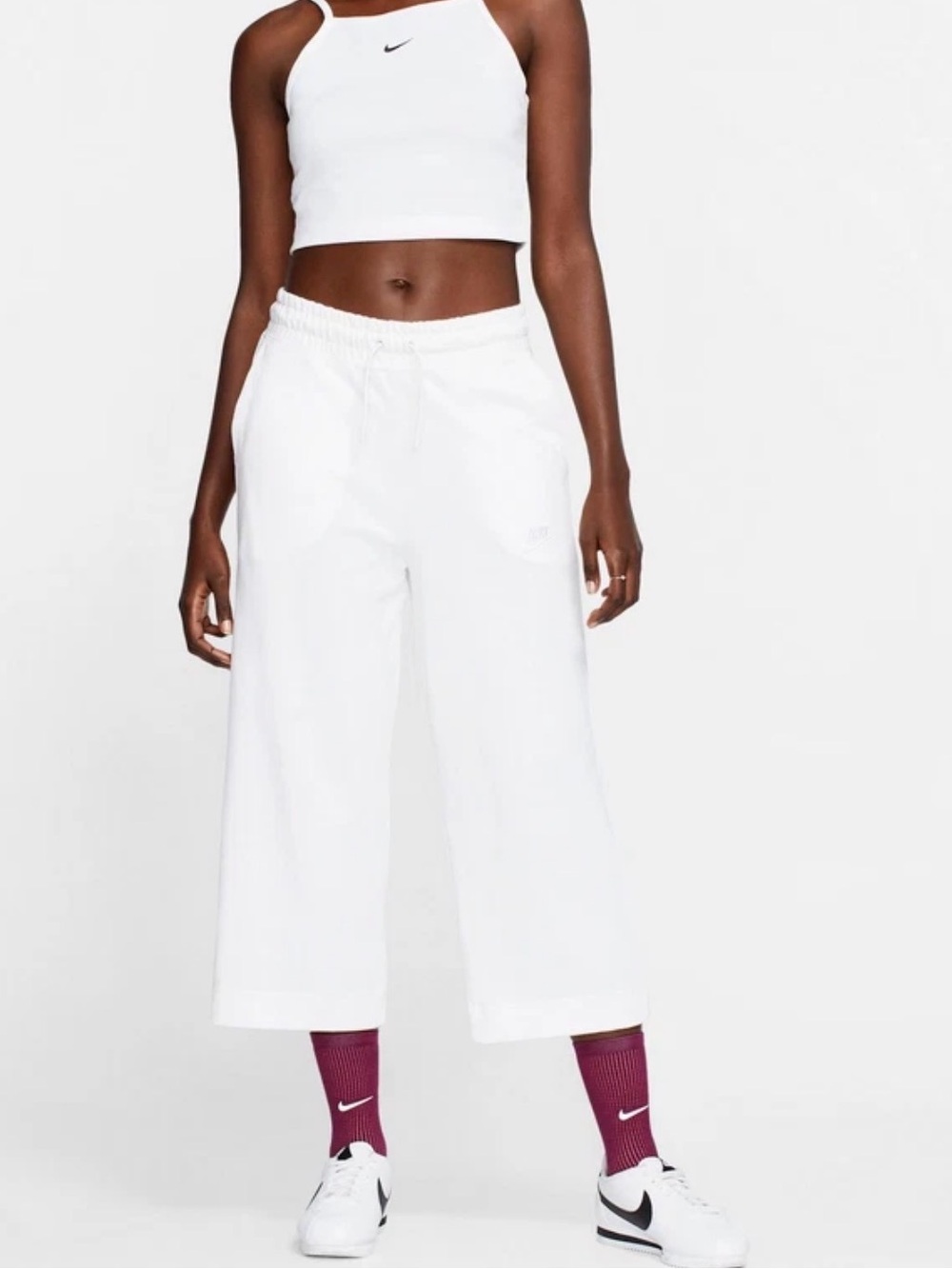 Nike Women's white wide-leg cropped sweatpants